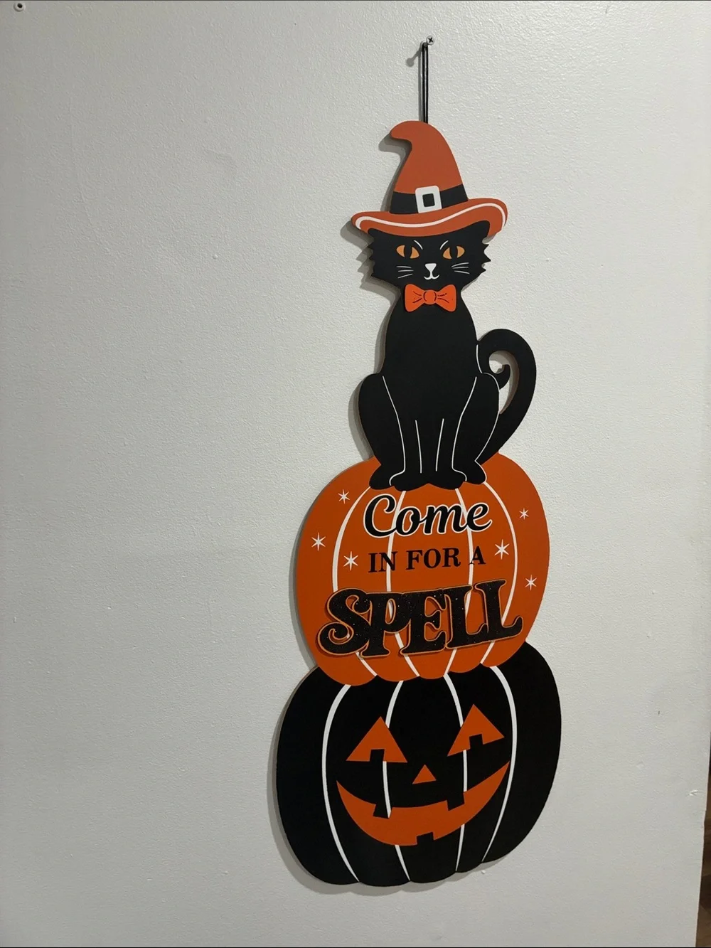 NWT- 35” Come in for a SPELL- Black Cat Witch Stacked Jack-o-lantern- Wood Sign